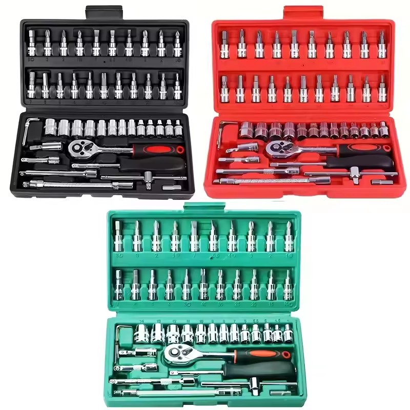 46pcs Durable Carbon Steel Ratchet Wrench Socket Set Multi-Functional Automotive Repair Tool Kit OEM Customizable 1 Set