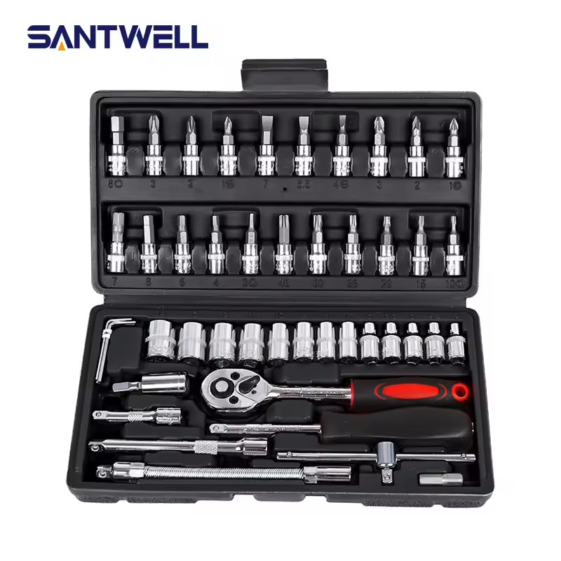 Factory Direct Sale Cheap OEM 46-Piece Quick-Release 1/4" Drive Automotive Repair Socket Ratchet Wrench Set