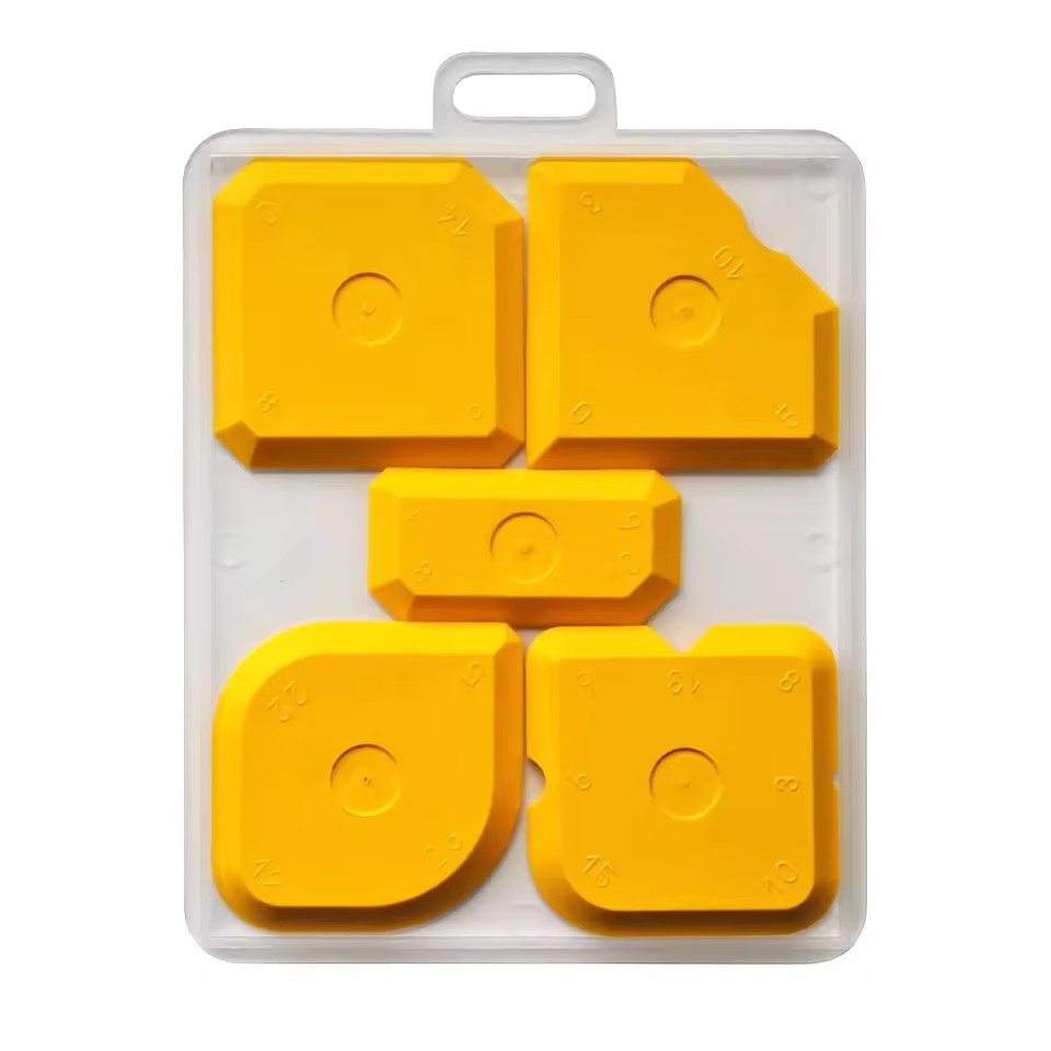 SOLUDE 5PCS Professional Blue Yellow Silicone Grout Joint Smoother Scraper Set with Transparent Plastic Box