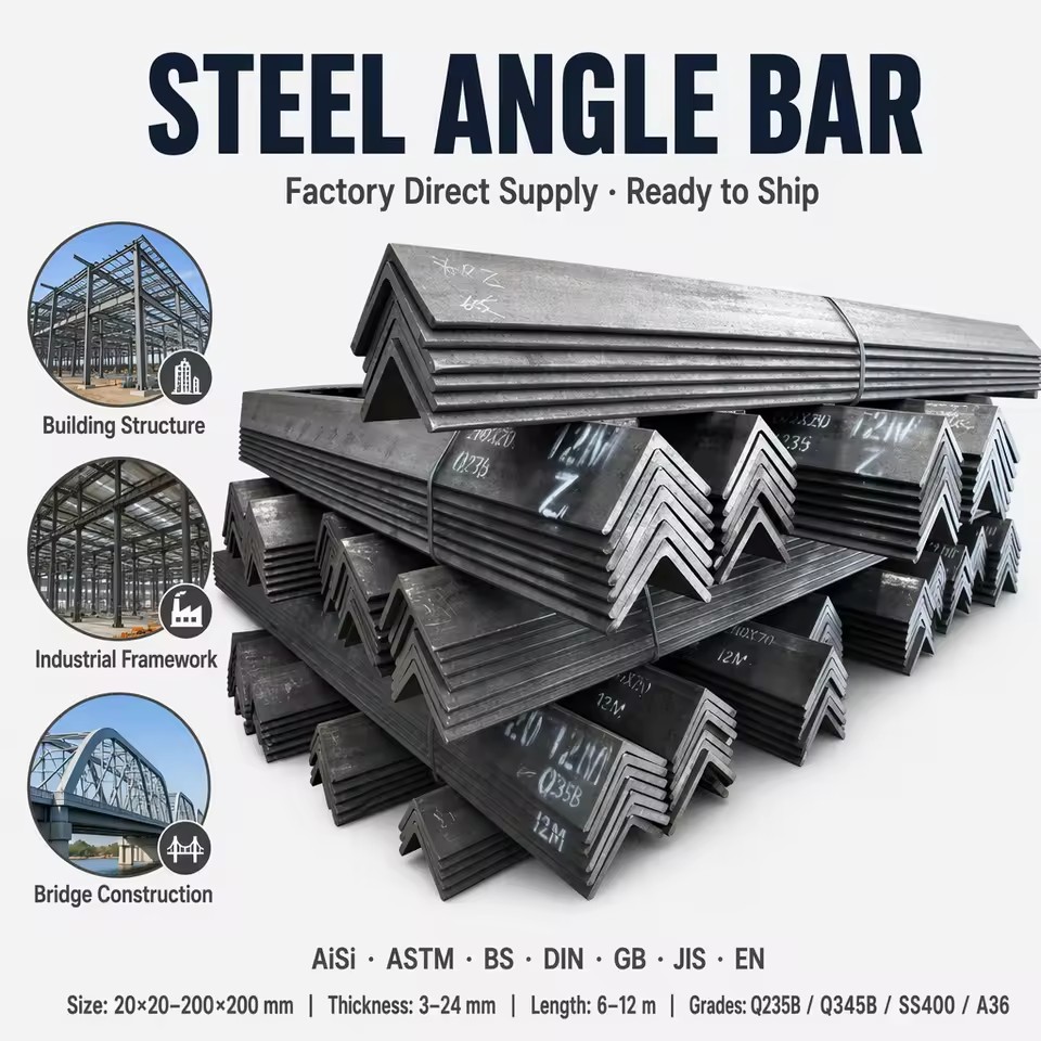 Hot Rolled Steel Angle Bar L Shape Carbon Equal Unequal Angle Steel Q235B A36 SS400 S235JR 20x20-200x200 2.5-20mm 6m 12m