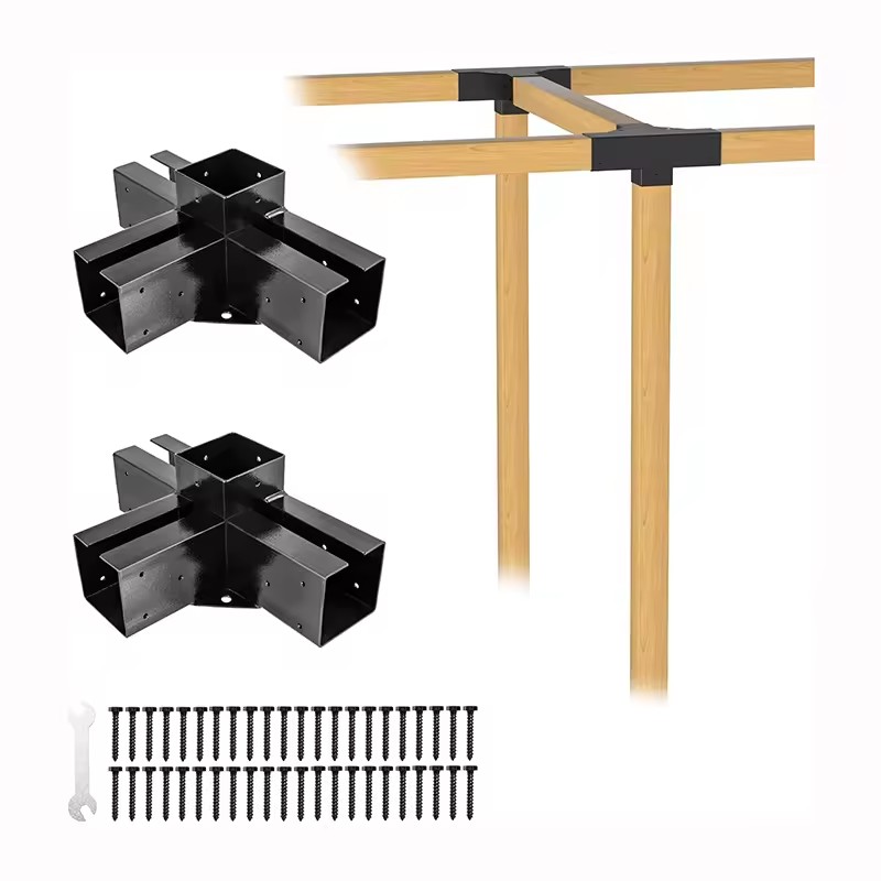 Customized Diy Outdoor Patio 4 Way Black Powder Coated Steel Metal Pergola Wood Connector Brackets 4x4 6x6 Kit