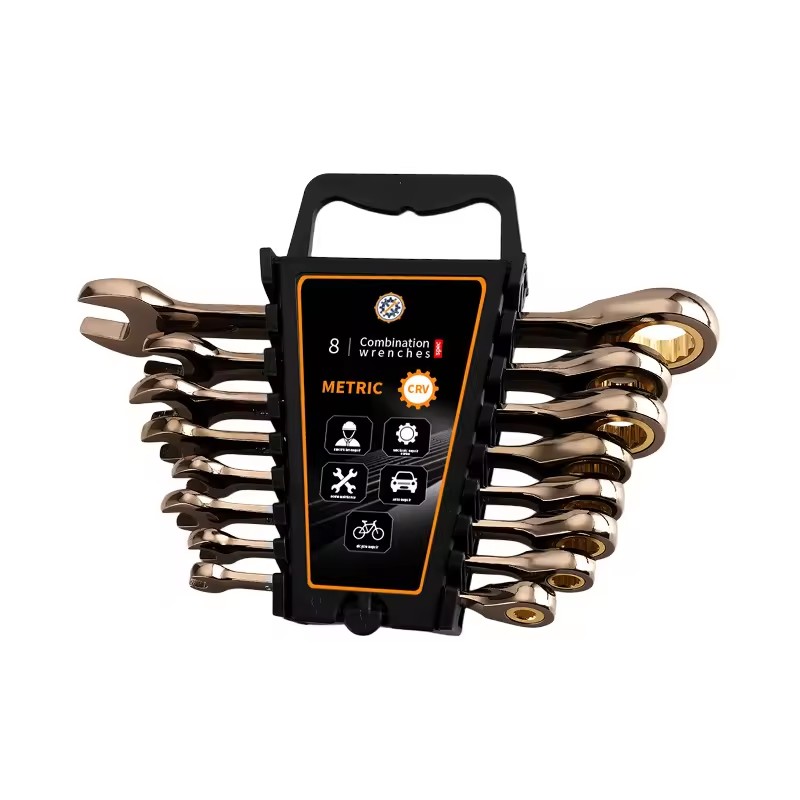 12pcs 72-Tooth Quick Ratchet Wrench Set Straight Fixed Head Combination Spanner Open & Box End with Plastic Clip
