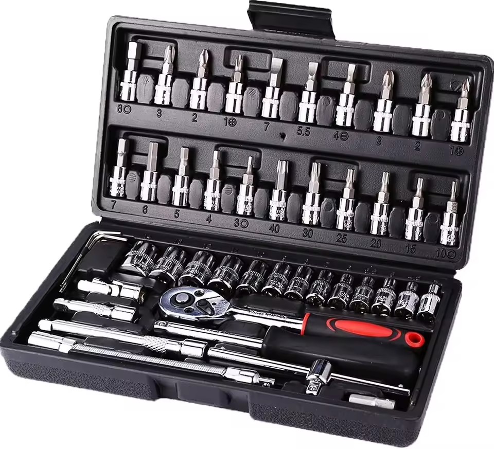 46PCS Vehicle Repair Socket Tool Set, Multi-purpose Black Vehicle Repair Tool Set, with case Manipulator Tool Set