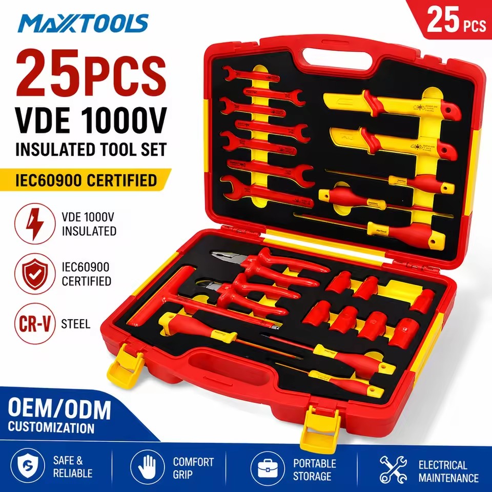 OEM 25PCS VDE 1000V Insulated Electrician Tool Set IEC60900 CR-V Hand Tools Kit Electrical Maintenance Repair Tools Workshop Use