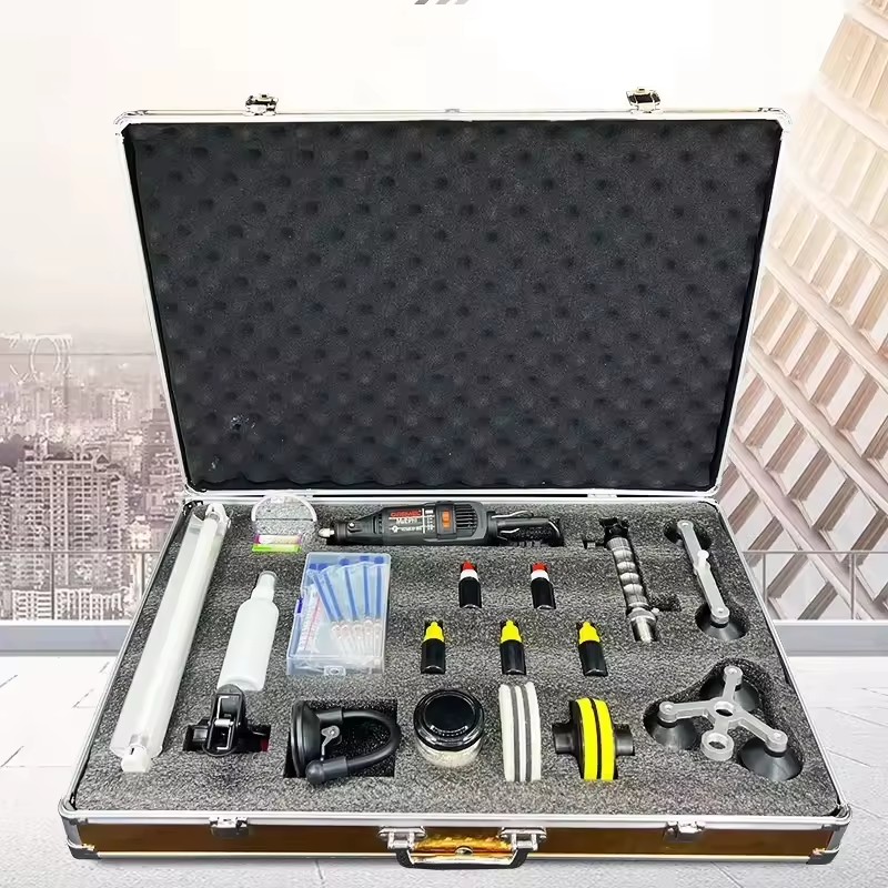 Professional Car Front Windshield Repair Kit with Stainless Steel Vacuum Glue Injection Pump Accessory Tool Box for Crack Repair
