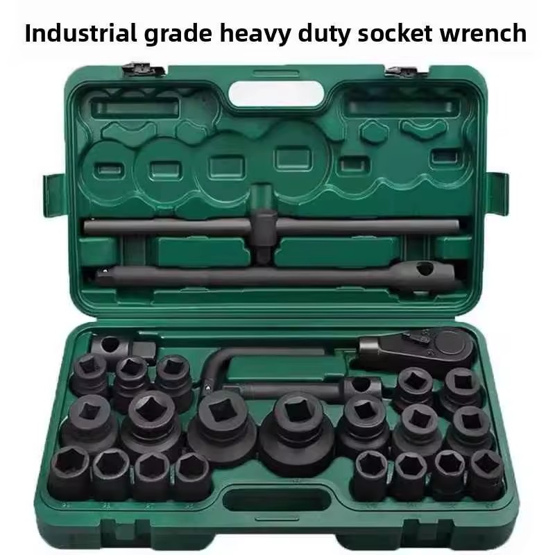 Heavy-Duty Pneumatic Socket Set 26-Piece 1/2-Inch Auto Repair Kit Impact Wrench 1-Inch 3/4-Inch Hex Sockets Chromium-Molybdenum