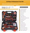 43-Piece Professional Auto Repair Tool Kit with Wrench & Socket Set Heavy-Duty Carbon Steel Hand Tools Hard Case