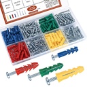 220 Pcs Steel Polished Self Drilling Drywall Ribbed Anchors with Screws Assortment Kit