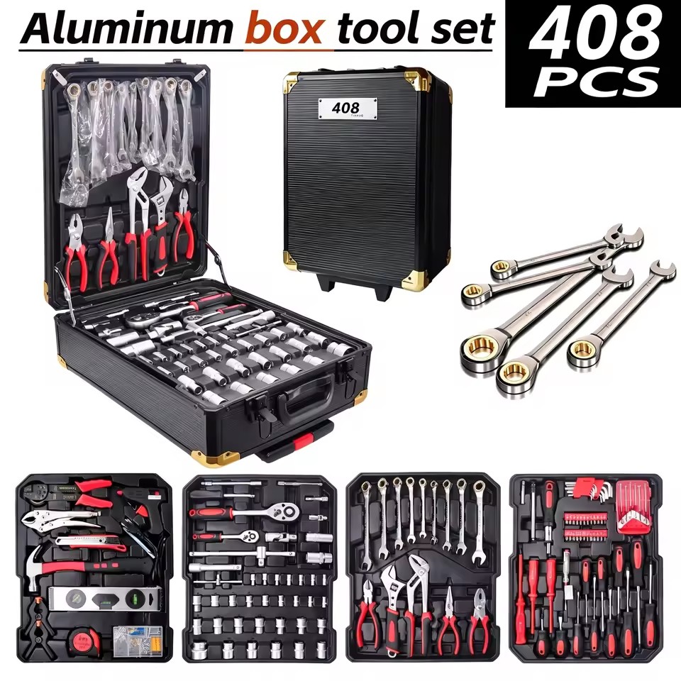 Ratchet 408pcs Aluminum Box Household Tool Set for Home & Auto Repair-Combination Maintenance Mechanical Assembly