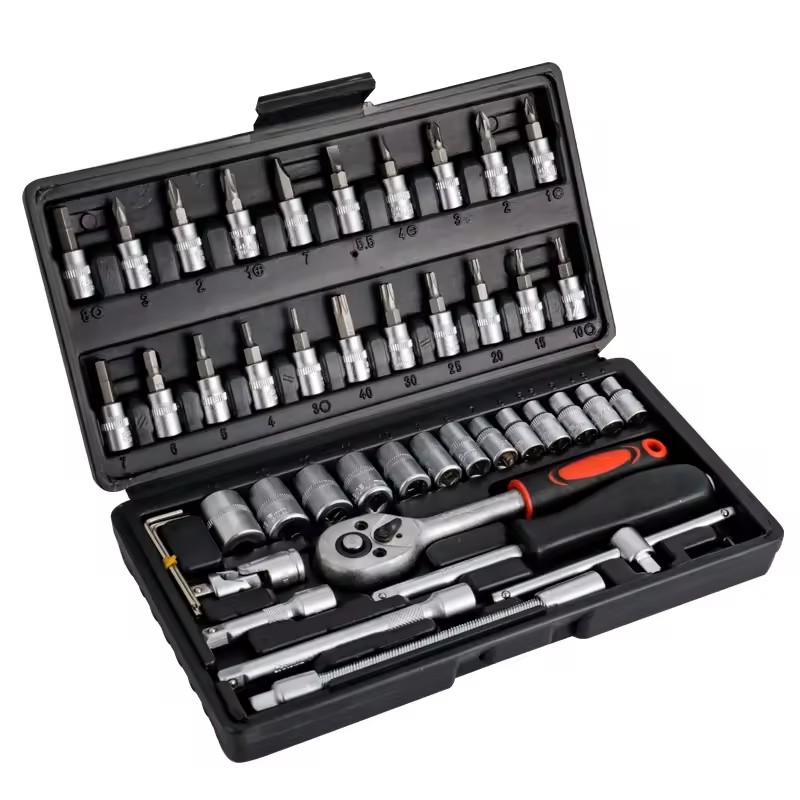 46pcs Wrench Tool Set 1/4" CR-V Ratchet Torque Socket Spanner Auto Repair Mechanic Kit Hard Case OEM