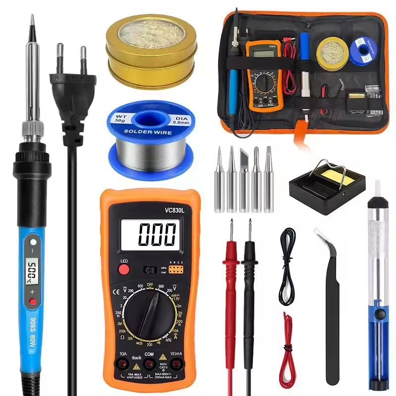 80W Digital Display Electric Soldering Iron Adjustable Temperature 908S Multimeter Combination Set Internal Heating Repair Tools