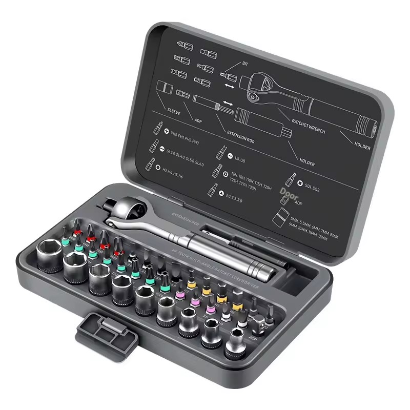 40-in-1 OEM Household Repair Multi-Function Aluminum Alloy Ratchet Screwdriver Set Cross-Head Flat-Head Sockets Hard Case