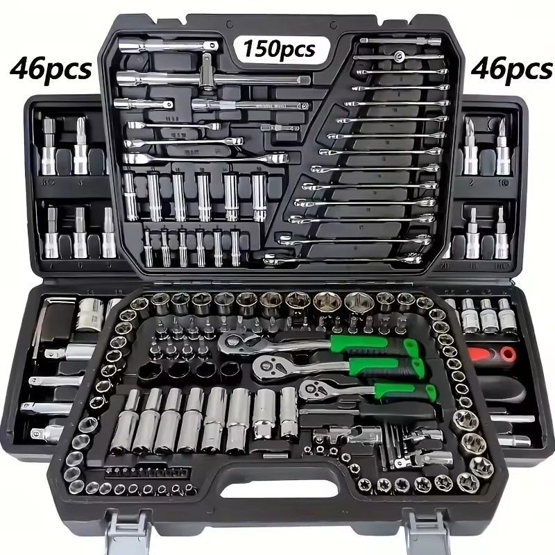 150/46pcs Auto Mechanical Repair Tool Set, Multifunctional with Socket, Wrench and Ratchet Set, Auto Repair, Mechanical Toolkit