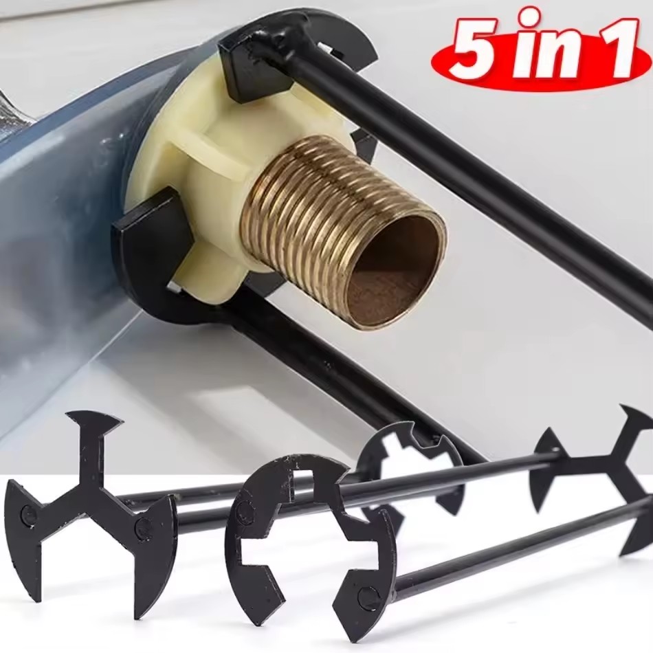 5-in-1 Sink Multifunctional Carbon Steel Faucet Key Plumbing Pipe Wrench Bathroom Kitchen Repair Set Hardware Tools
