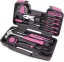 39-Piece Multi-Purpose Stainless Steel Home Pink Ladies' Tool Set with Hard Case Sockets & Wrenches