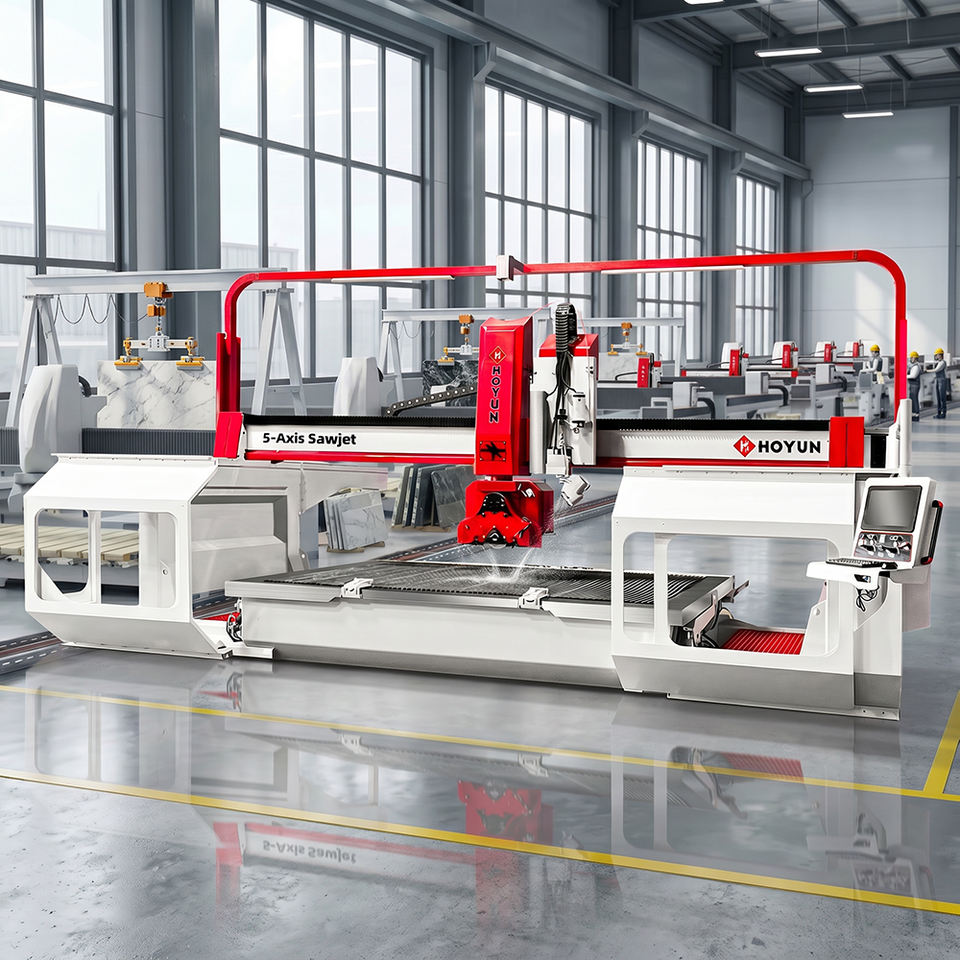 HOYUN Machinery Automatic 5 6 Axis CNC Machine Stone Bridge Saw and Water Jet Waterjet Sawjet Saw Jet