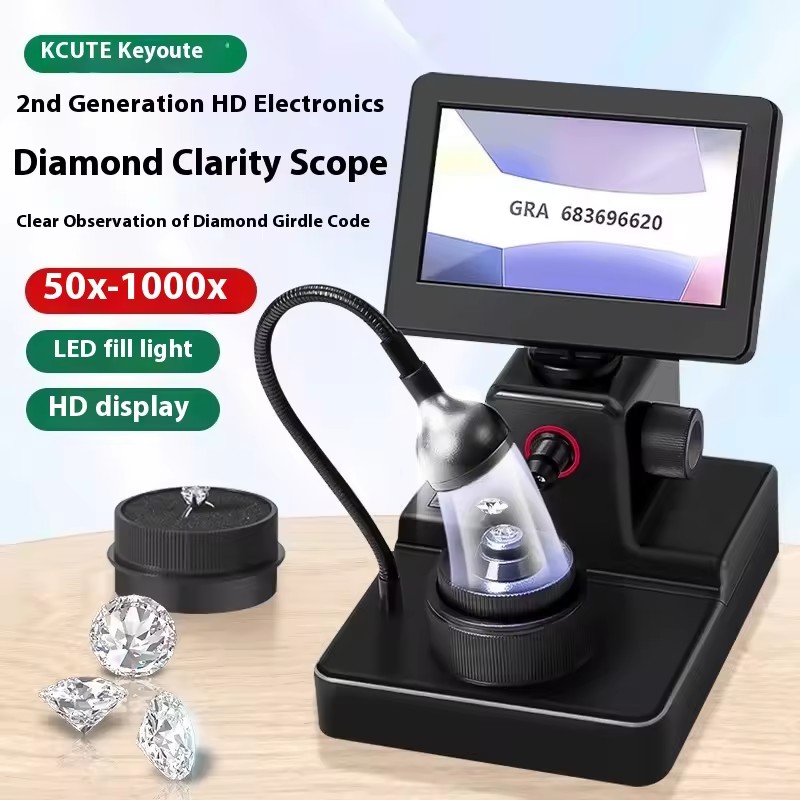 KCT KCT-ES1000 LED Light Source HD Magnifier Digital Microscope IP67 Rating LCD Display Diamond Waist Code Ring Identification