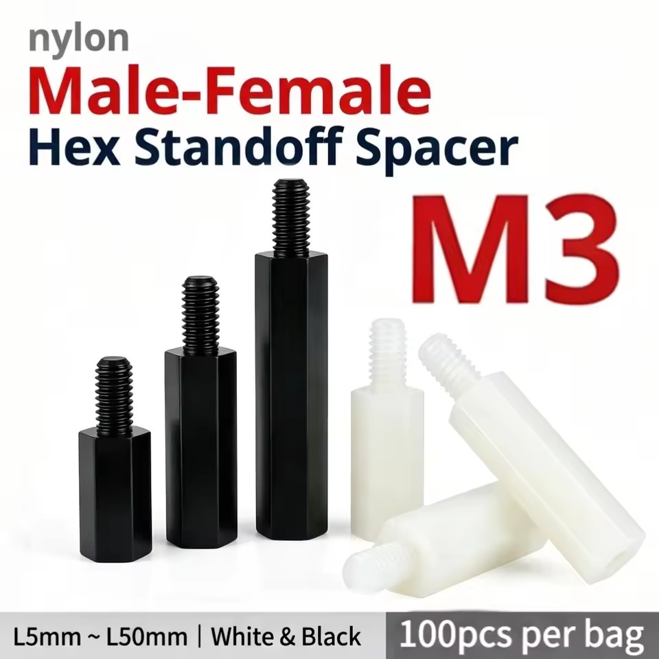 M2 M2.5 M3 M4 M5 M6 Black White Hex Nylon Motherboard Standoffs Threaded PCB Support Board Rack Pillars Spacing Screws Nuts