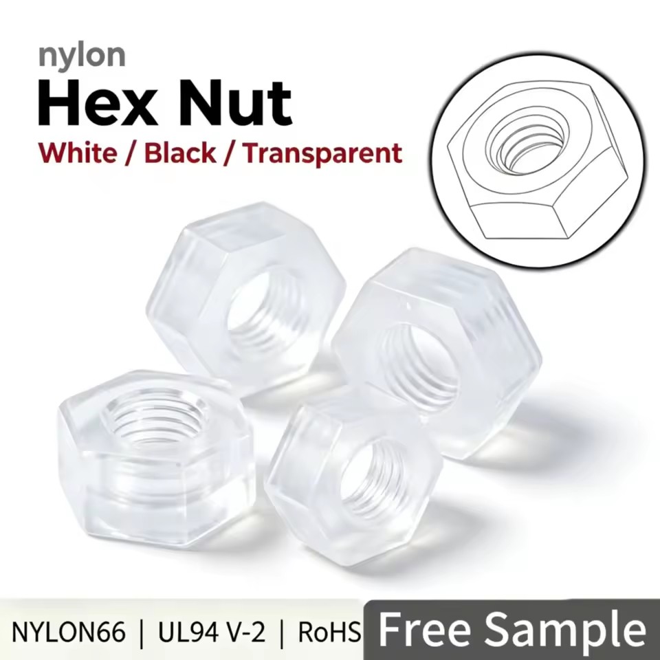 Clear Nylon Hex Nut M2 M2.5 M3 M4 M5 M6 M8 Transparent Plastic Hex Nut PA66 UL94 Insulation Fastener RoHS PCB Circuit Board