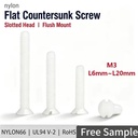 Nylon Slotted Countersunk Screw M3 Flat Head Plastic CSK White Insulation Fastener Nylon66 PA66 UL94 M3x6 L6mm~L20mm