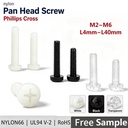 Nylon Phillips Pan Head Screw M2 M2.5 M3 M4 M6 Round Head Black White Clear Plastic Insulation Fastener PA66 UL94 RoHS L4mm-40mm