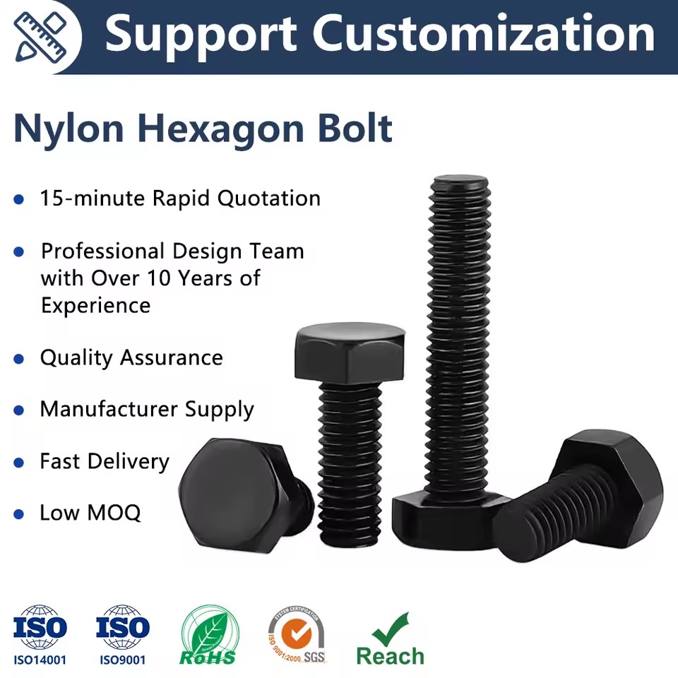 Hot Selling Titanium Hexagonal Bolts and Screws Black and White Nylon Finish for Building Applications