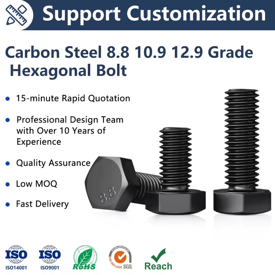 Hot Selling Stainless Steel Carbon Steel Titanium 8.8 10.9 12.9 Hexagonal Bolt Nut Washer Plain Finish for Building Applications