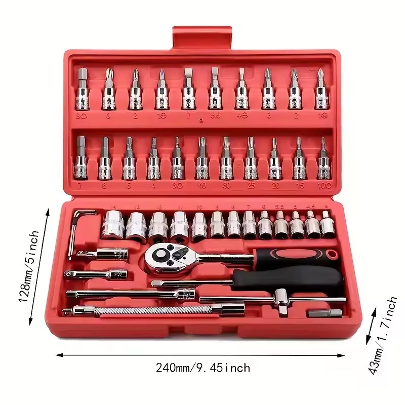 Professional 46-Piece Household Work Repair Tool Set High Quality Toolbox Hammer Screwdriver Spanner Case for Electrical