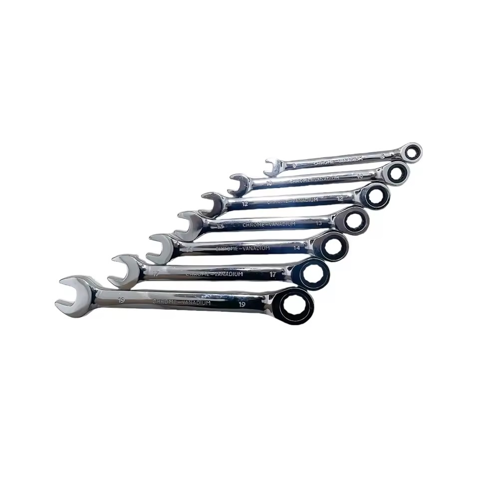 72T Carbon Steel Double-Ended Ratcheting Wrench Set 8-19mm Metric Industrial Hand Tools Slim Chrome Finish 7pc OEM Customizable