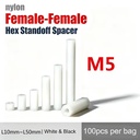 PCB Spacer M5 Nylon Hex Standoff Female Female Hexagonal Circuit Board Support PA66 RoHS Insulation White Black L10mm-L50mm
