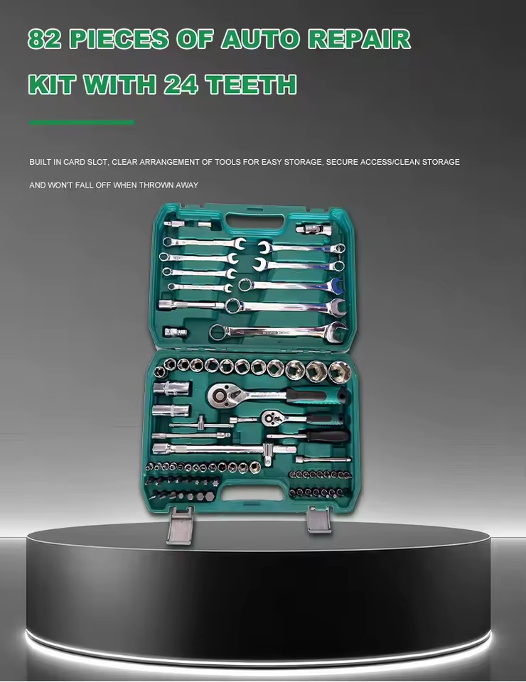 Set of 82 Pcs Manual Machine Repair Combination Tool Sets Hand Impact Spanner Socket Wrench&Screwdriver Bits Kits