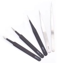 Anti Static Black Carbon Fiber Tweezers Pointed Flat Head Elbow Round Head Wide Mouth Flat Head Plastic Tweezers