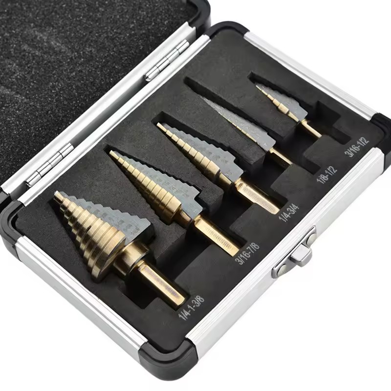 5pcs Spiral Flute Tungsten Carbide Titanium Step Drill Bit Hss Brocas Step Drill Bit Set