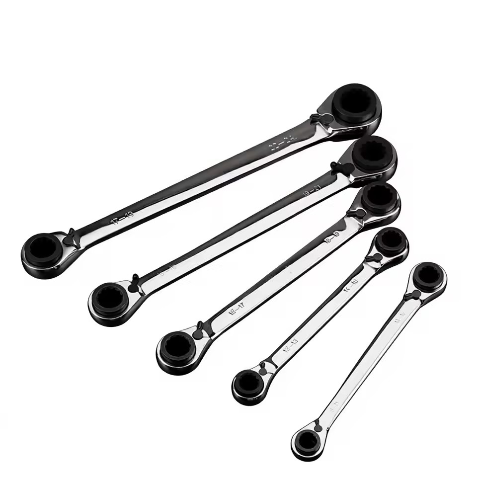 Metric Double-Ended Four-Way Ratchet Wrench with Mirror and Fast Ring Design-Cross-Border Wholesale