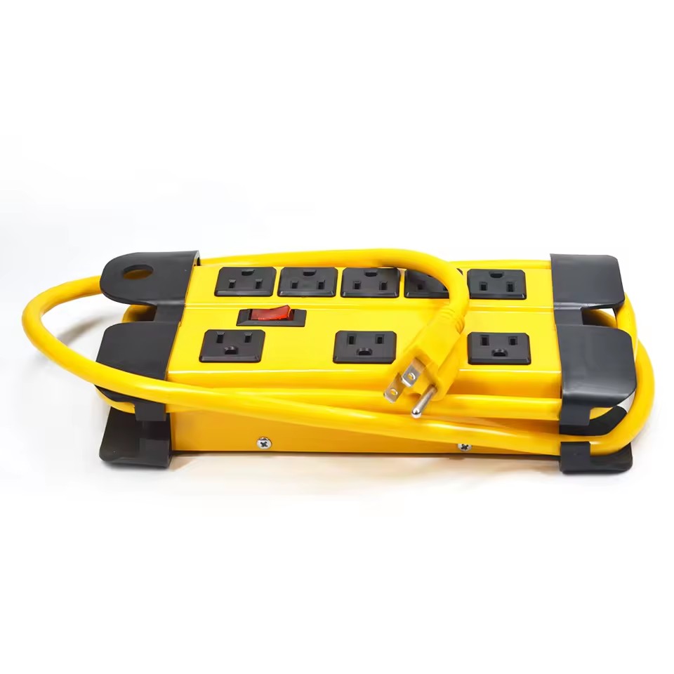 8-Outlet Surge Protector Power Strip with Extension Socket 300-Joule Protection 2m Yellow Power Cord