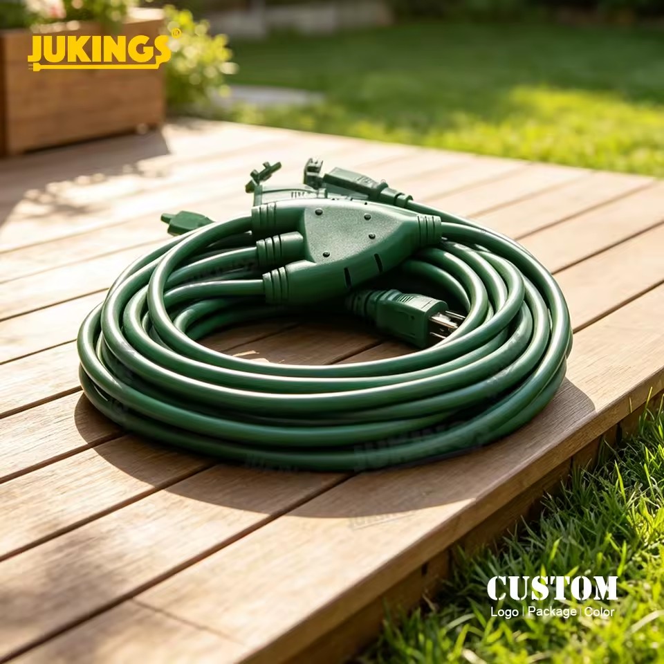 25 Ft Outdoor Extension Cord 3 Outlets Plugs with Safety Cover 16/3 SJTW Weatherproof Wire CETL CUL Certified 125V 13A Christmas