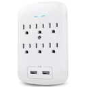 W150502 ETL Approved Copper Surge Protector Multi Outlet Wall Charger with 6 Outlets 2 USB a Ports 2.4A 300J