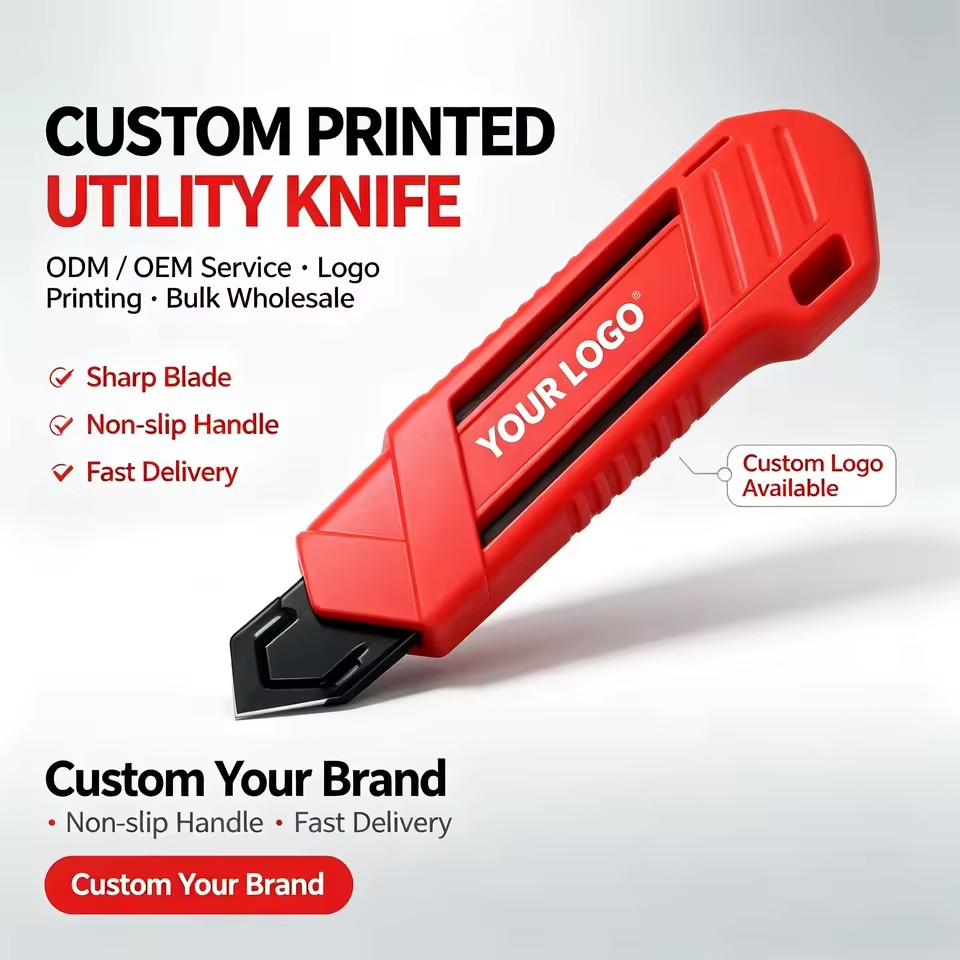 Heavy Duty Auto Lock Utility Knife 18mm Wide Carbon Steel Snap off Box Cutter DIY OEM Custom Color Industrial Cutting Tool