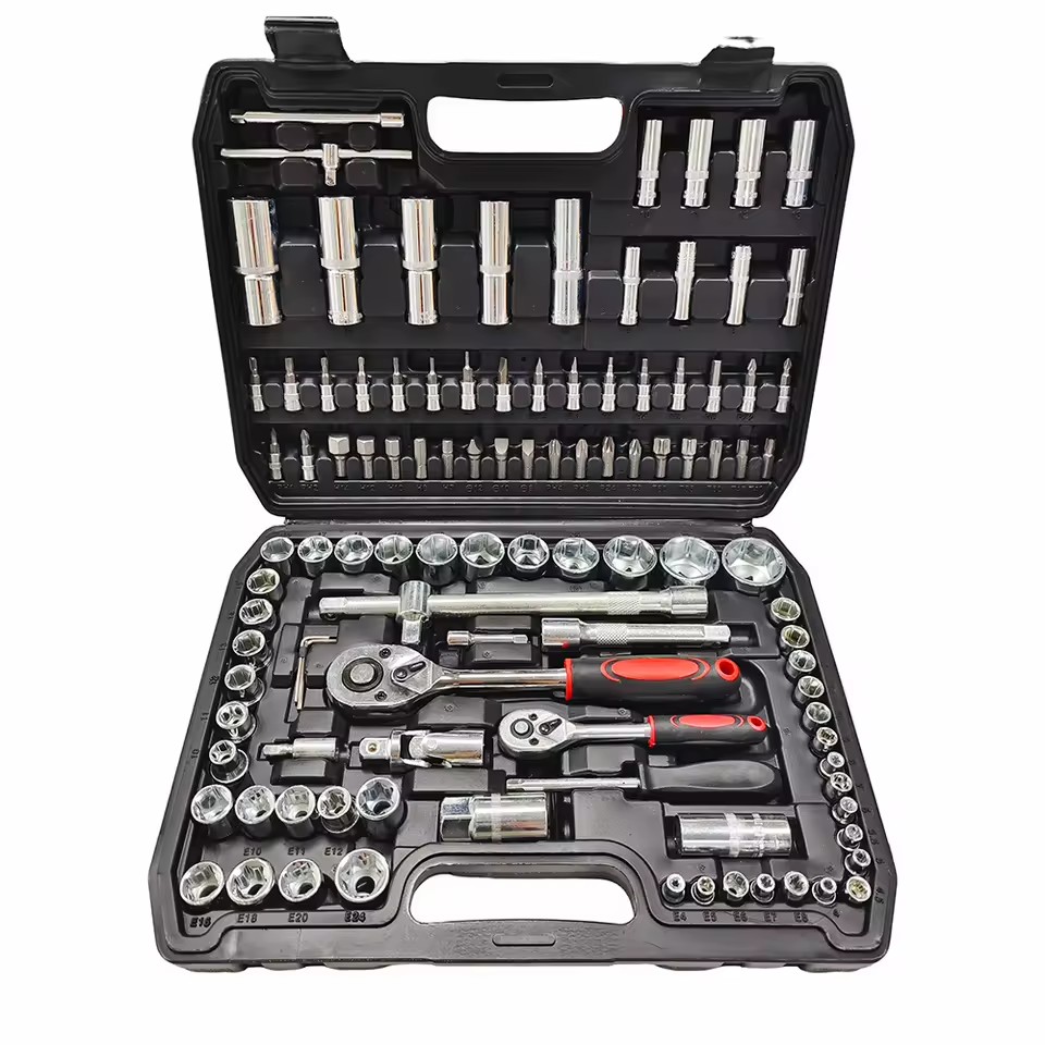 High Specification Manual Toolbox Set Ratchet Torque Wrench Socket Wrench Spanner Customizable OEM Hand Tools Kit Case Packaging