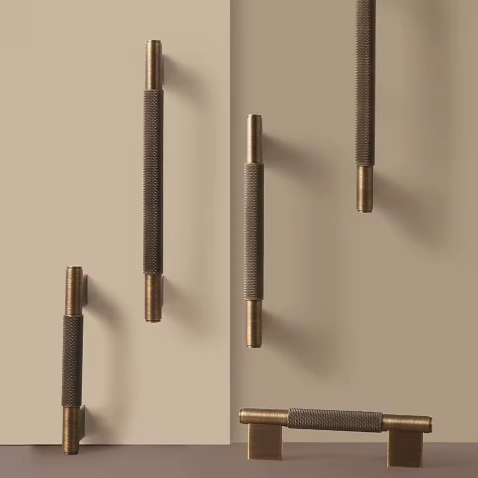 Modern Luxury Solid H59 Brass Knurled Cabinet Handles Gold Kitchen Cupboard Pulls 96/128/160mm Furniture Wardrobe Door Handle