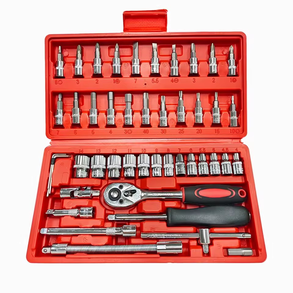 46PCS 1/4 Inch Metric Small Drive Socket Ratchet Wrench Screwdriver Set Compact Snap Ratchet Wrench Sockets Tool Set