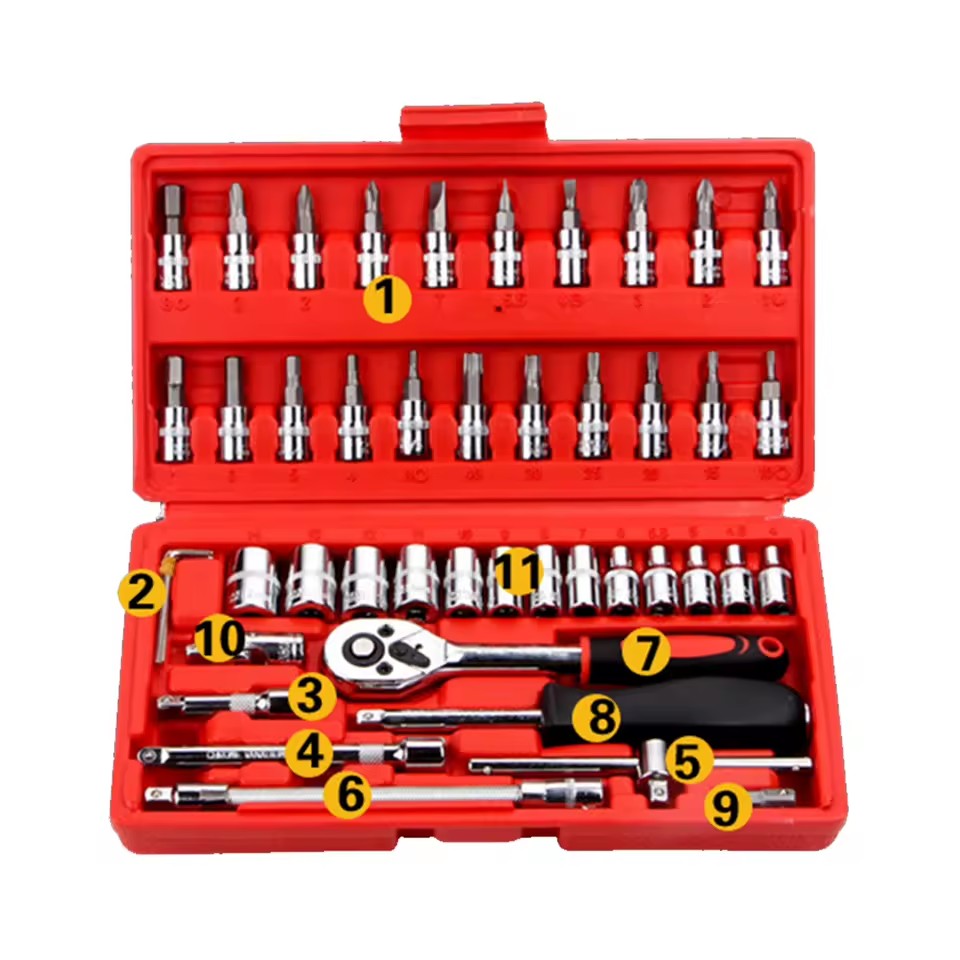 46pcs Plastic Tools Set Box Car Repair Hand Tools 1/4 Quick Release Ratchet Socket Wrench Kit Set