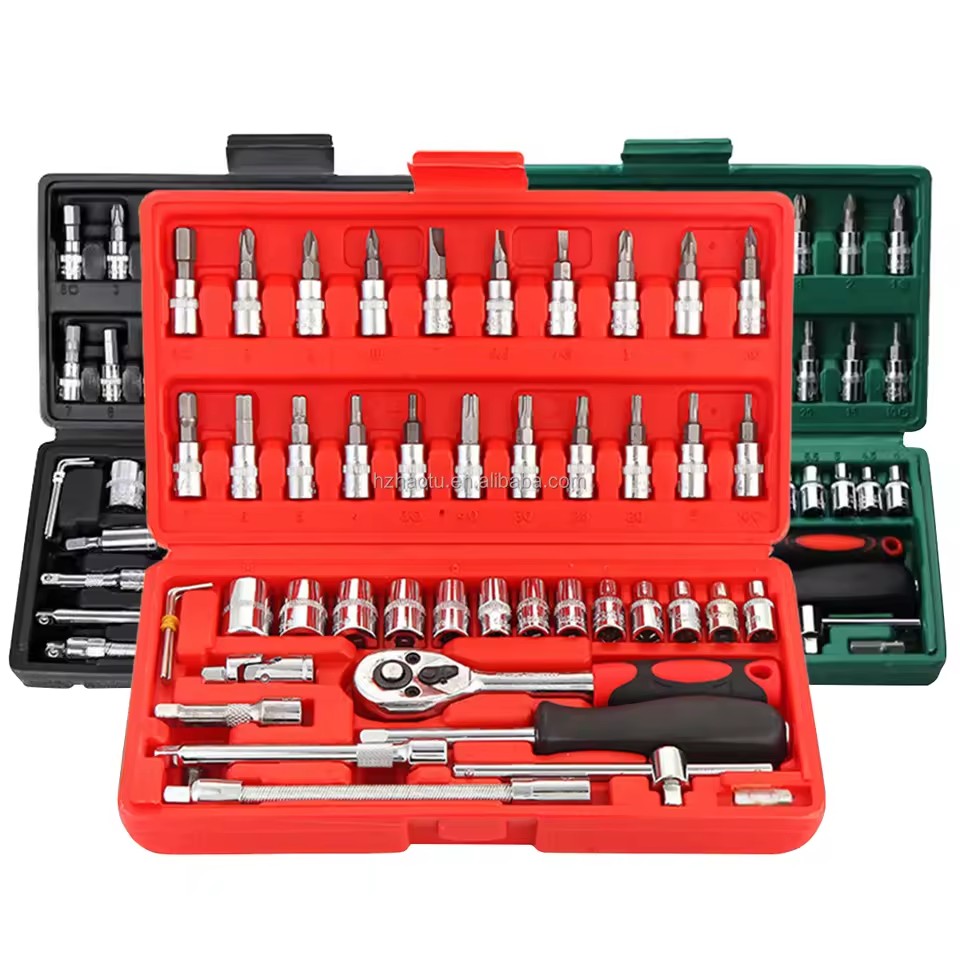 Home Car Repair Tool 46pcs 1/4 Ratchet Socket Wrench Set with Plastic Box