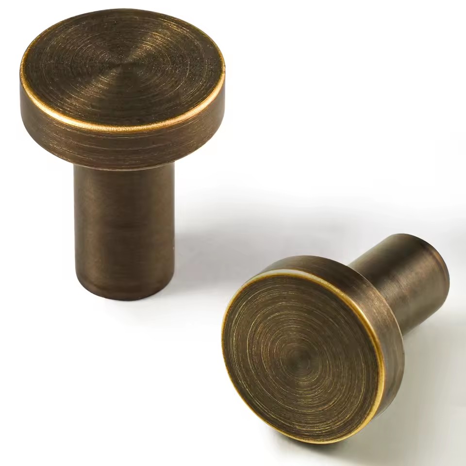 DOOROOM Bronze Round Brass Door Handle Cabinet Knob Button Furniture Handle Dresser Drawer Pulls