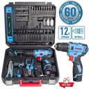 FIXTEC 12V Cordless Drill Kit with 60pcs Hand Tools Set Professional Electric Drill Machine for Household DIY Wholesale
