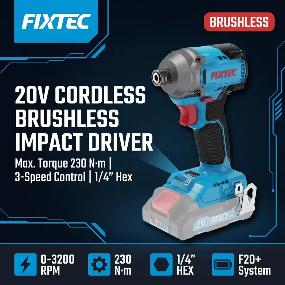 20V Cordless Brushless Impact Driver Drill 1/4" Hex 230Nm Electric Screwdriver for Home Renovation/Auto Repair/Electrician