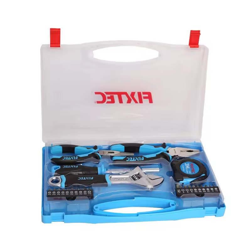 FIXTEC Hardware Household Multifunctional 25pcs Repair Hand Tool Set Plier/Wrench/Steel Measuring Tape/Screwdriver Handle