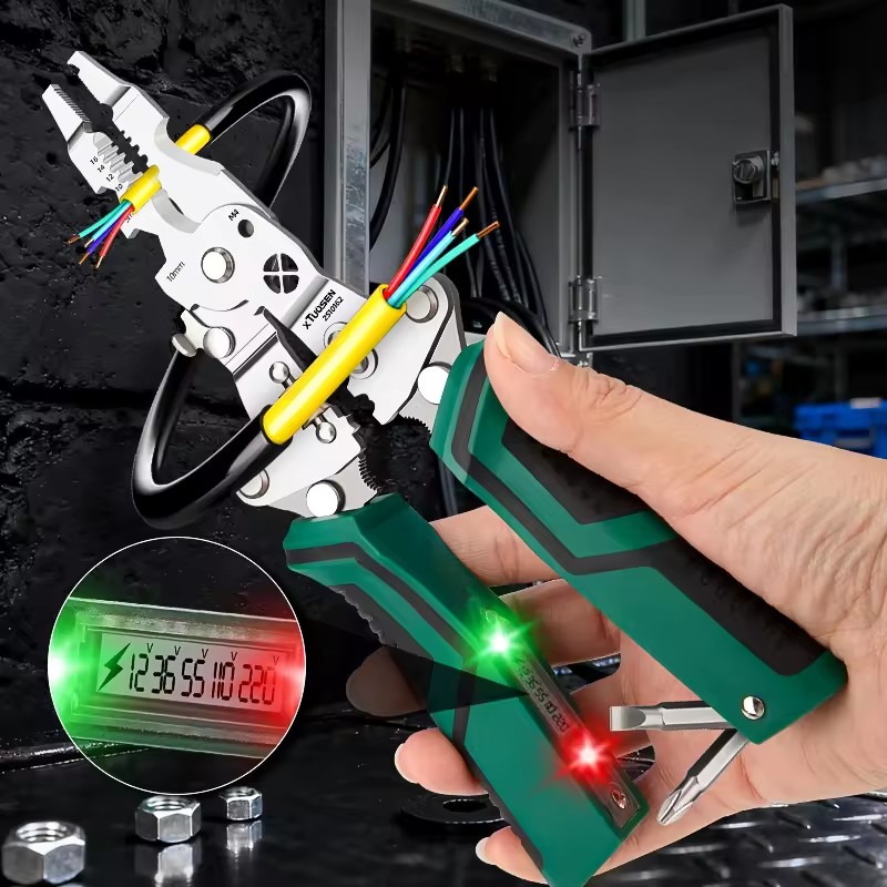 Electrician DIY Multi-Functional Metric Stainless Steel Cable Wire Stripping Pliers Hand-held Sharp-Nosed Serrated Soft Grip
