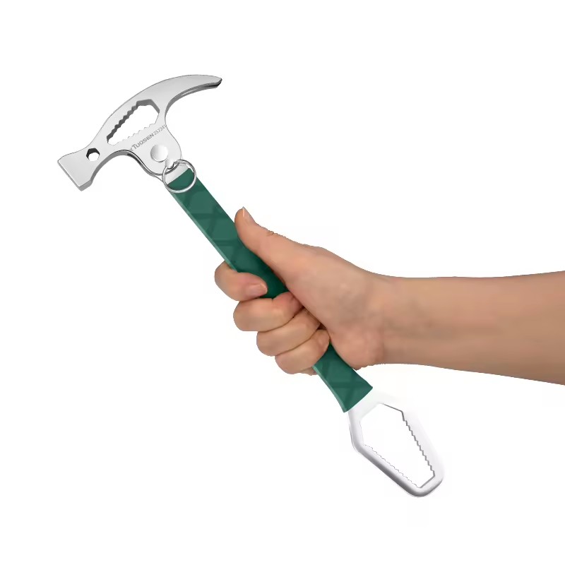Multifunctional One-Piece Solid Safety Hammer Universal Wrench Crowbar Nailing Folding Claw Hammer Outdoor Camping Knurled DIY