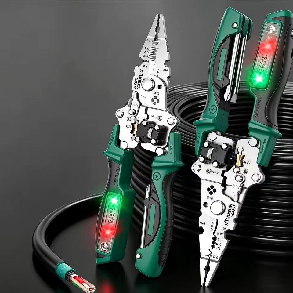 8-in-1 Multifunctional Wire Stripper Pliers with Voltage Tester Electrician Wire Cutter Crimper Electrical Test Pen Tool